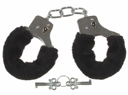 MFH MFH - Handschellen - 2 Schlüssel - chrom - Fellüberzug in schwarz