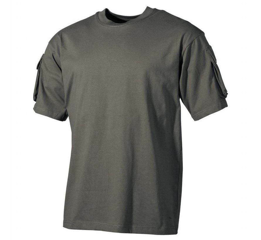 MFH - T-shirt américain  -  manche courte  -  Olive  -  avec poches à manches