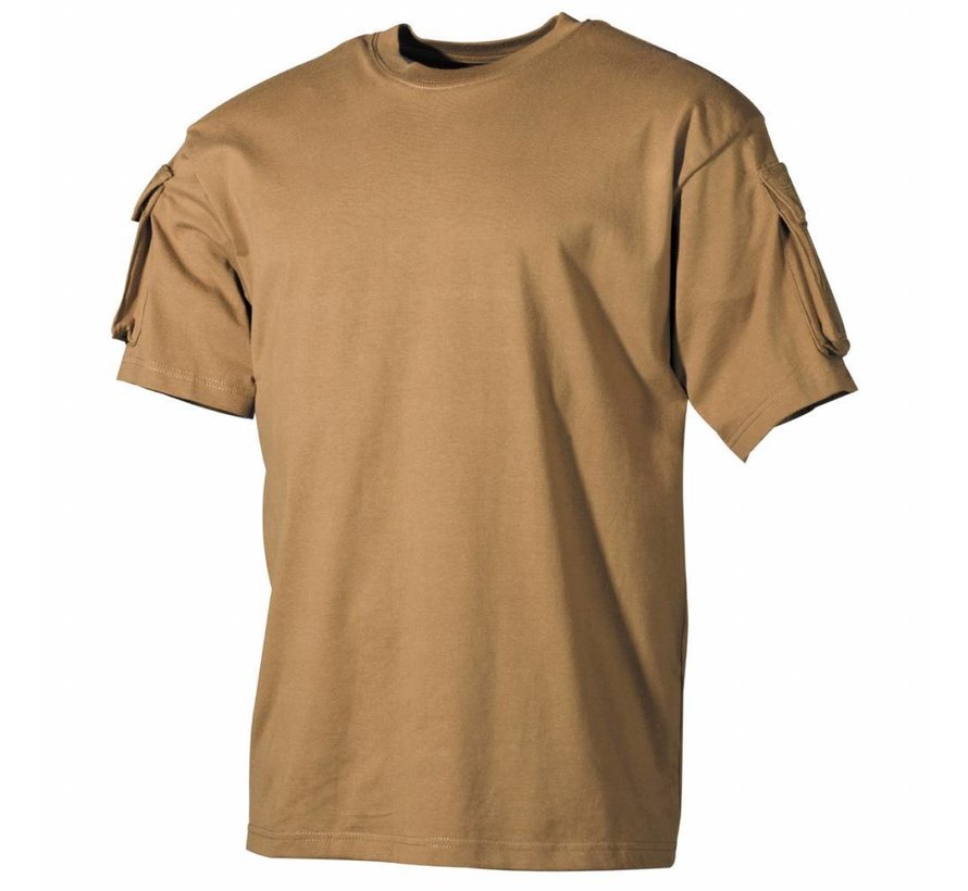 MFH - T-shirt américain  -  manche courte  -  coyote  -  avec poches à manches