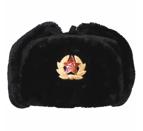 MFH Russische bontmuts zwart met afneembaar embleem