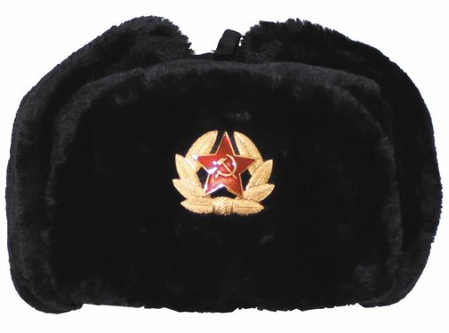 MFH Russische bontmuts zwart met afneembaar embleem