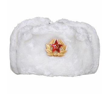 MFH Chapeau de fourrure russe, blanc, avec insigne