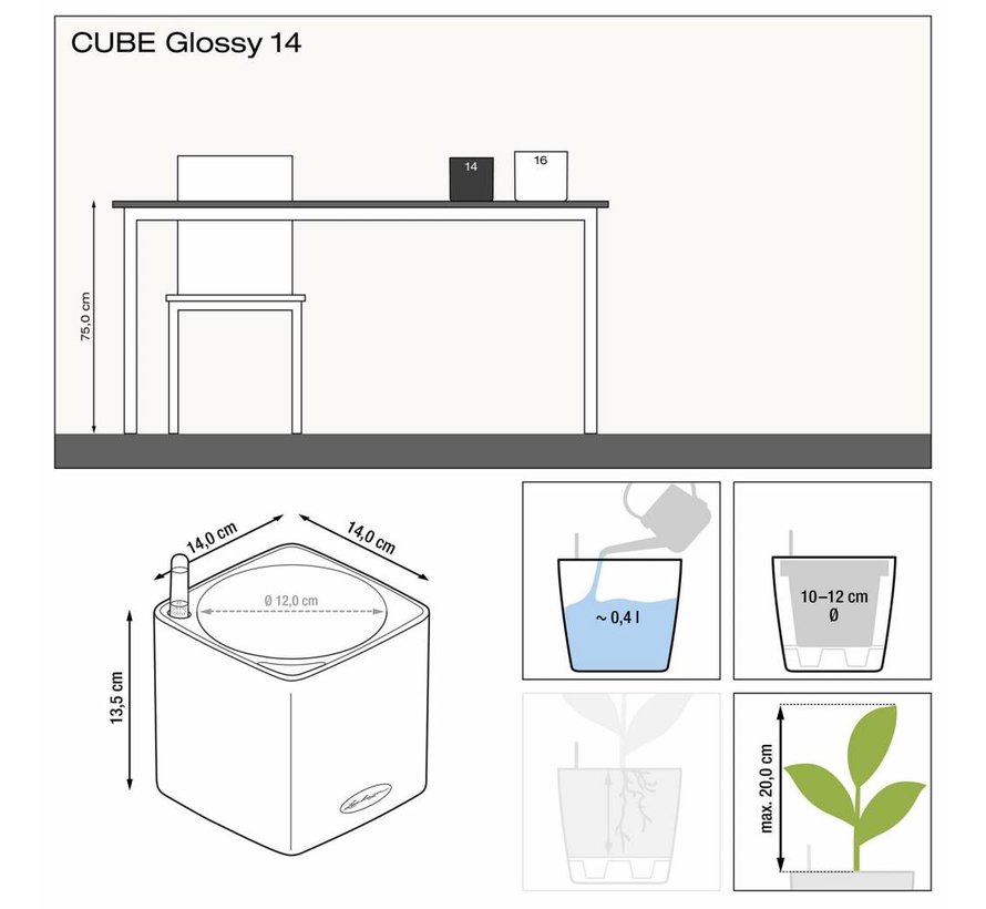 Lechuza - CUBE GLOSSY 14 Wit hoogglans ALL-IN-ONE