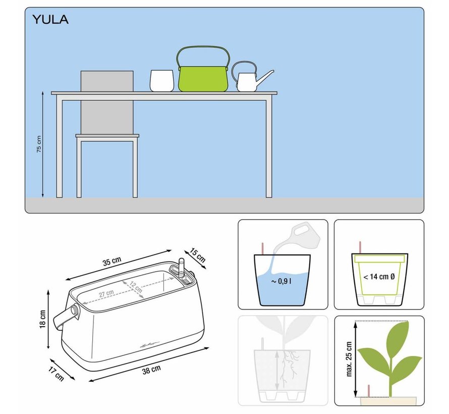 Lechuza - YULA plantbag white/pistachio semi-gloss ALL-IN-ONE LEC13871 4008789138712