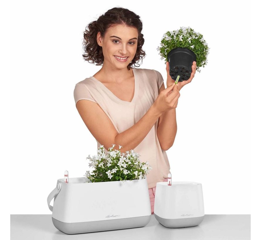 Lechuza - YULA plantenpot satijnwit/grijs ALL-IN-ONE