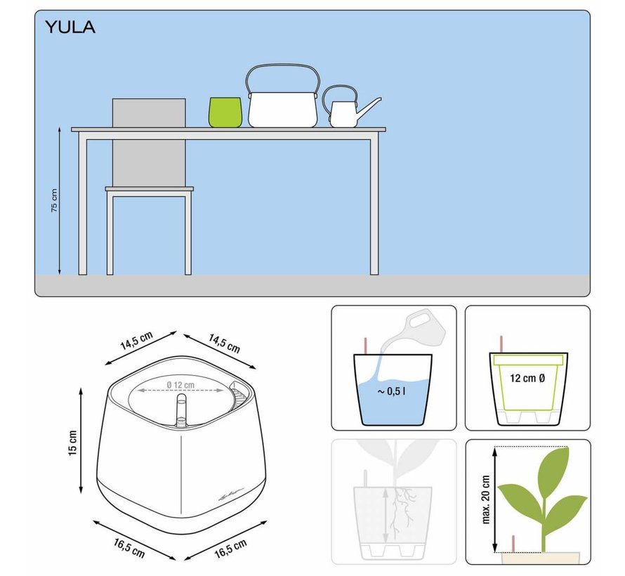 Lechuza - YULA plantenpot white/gray semi-gloss  ALL-IN-ONE