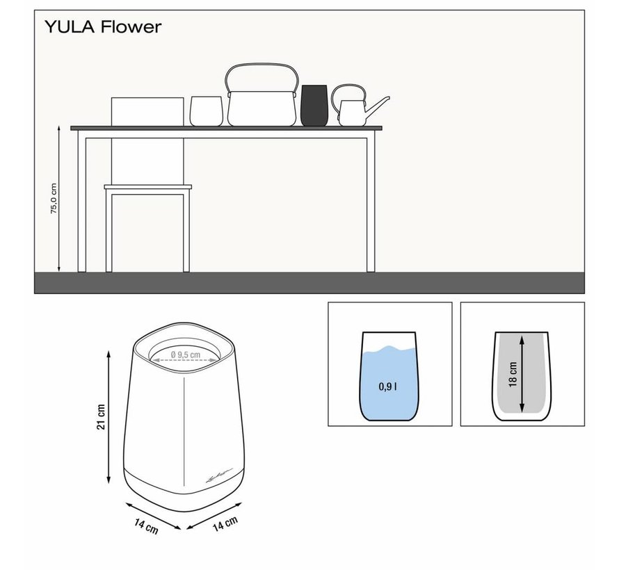 Lechuza - YULA Flower vaas satijnwit/grijs