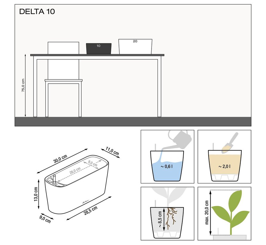 Lechuza - plantenbak DELTA PREMIUM 10 Wit hoogglans ALL-IN-ONE set