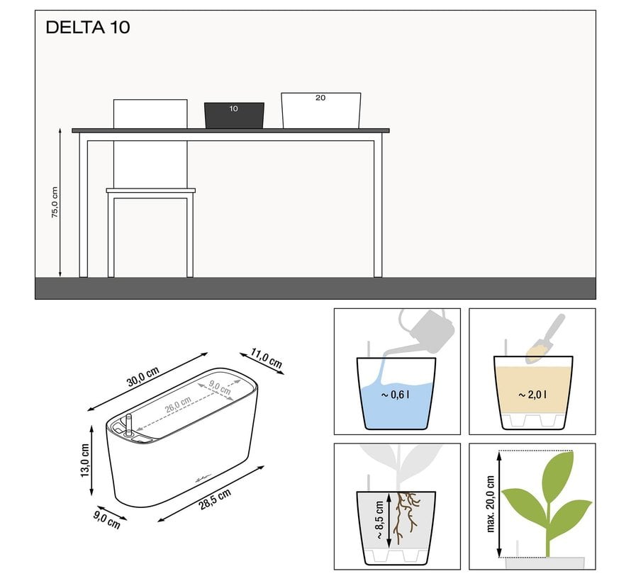 Lechuza -   plantenbak Delta Premium 10 antraciet metallic ALL-IN-ONE set