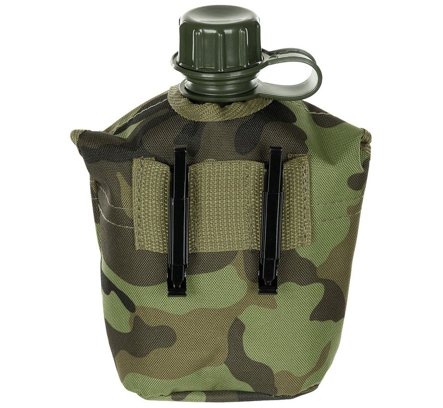 US Army kunststof veldfles, 1 liter, hoes, M 95 CZ camouflage, BPA-vrij