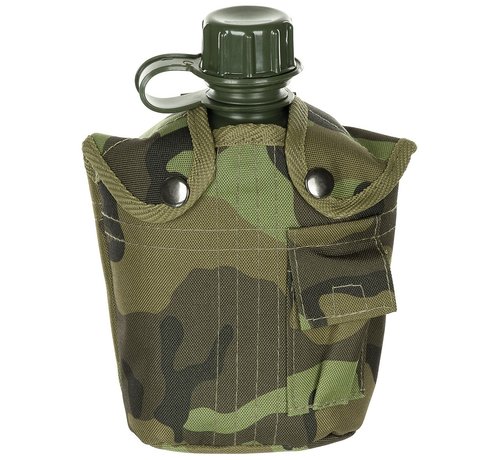 MFH US Army kunststof veldfles, 1 liter, hoes, M 95 CZ camouflage, BPA-vrij
