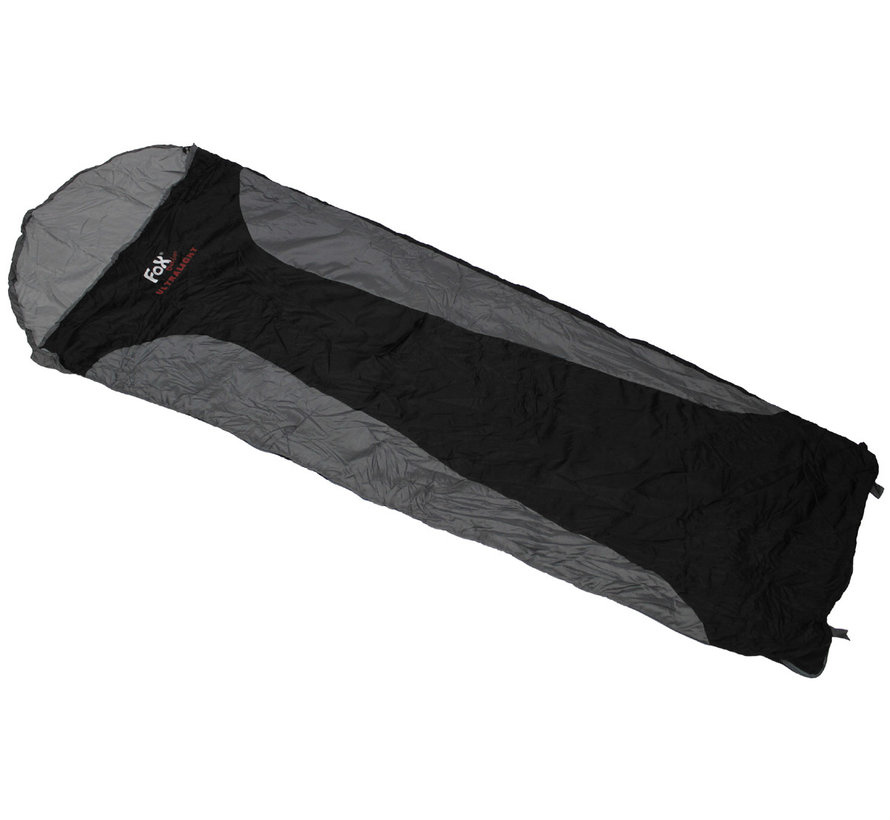 Fox Outdoor- Sac de couchage ultraléger noir-gris. Idéal par temps chaud.