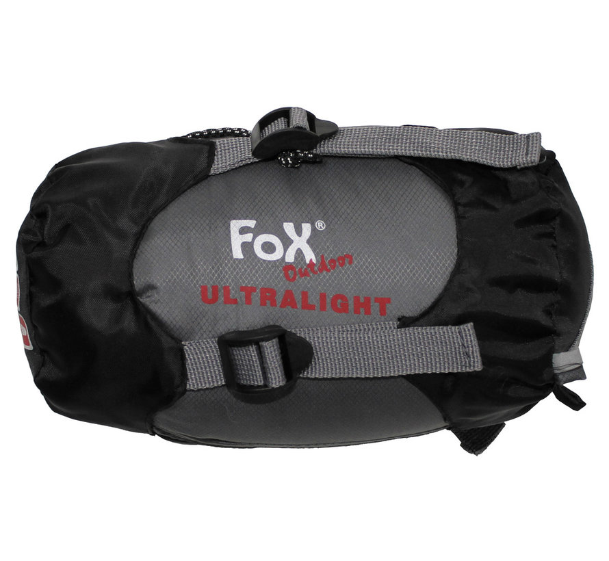 Fox Outdoor- Sac de couchage ultraléger noir-gris. Idéal par temps chaud.