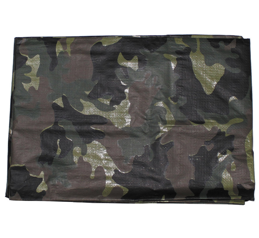 MFH - Dekzeil  -  PE  -  Woodland camo  -  Metalen bevestigingsringen  -  ca. 200 x 300 cm