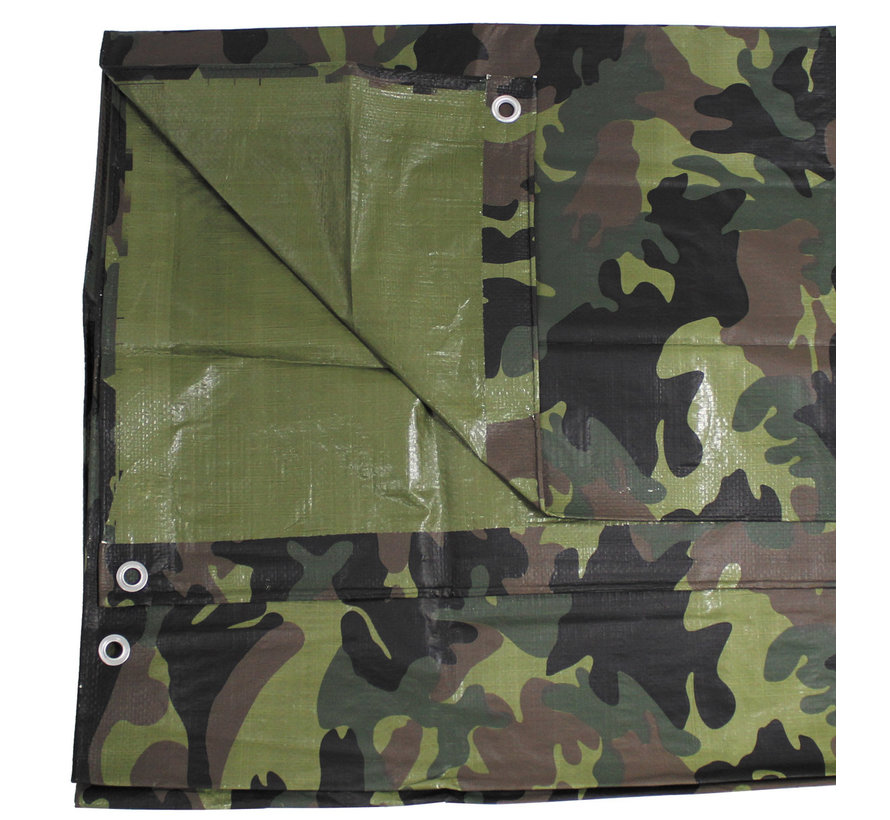 MFH - Dekzeil  -  PE  -  Woodland camo  -  Metalen bevestigingsringen  -  ca. 200 x 300 cm