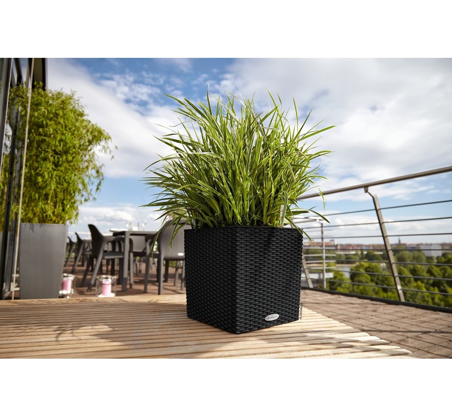 Lechuza - plantenbak CUBE COTTAGE 40 grafietzwart ALL-IN-ONE set