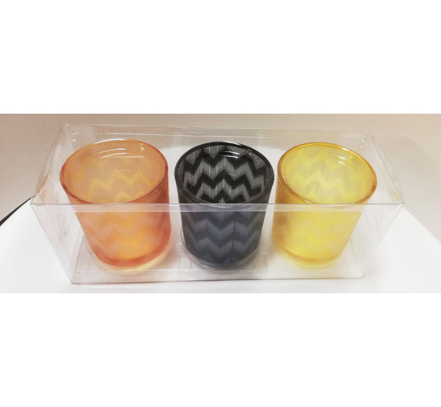 Laternen - Teelichter - 3er-Set - Gelb, Orange, Schwarz