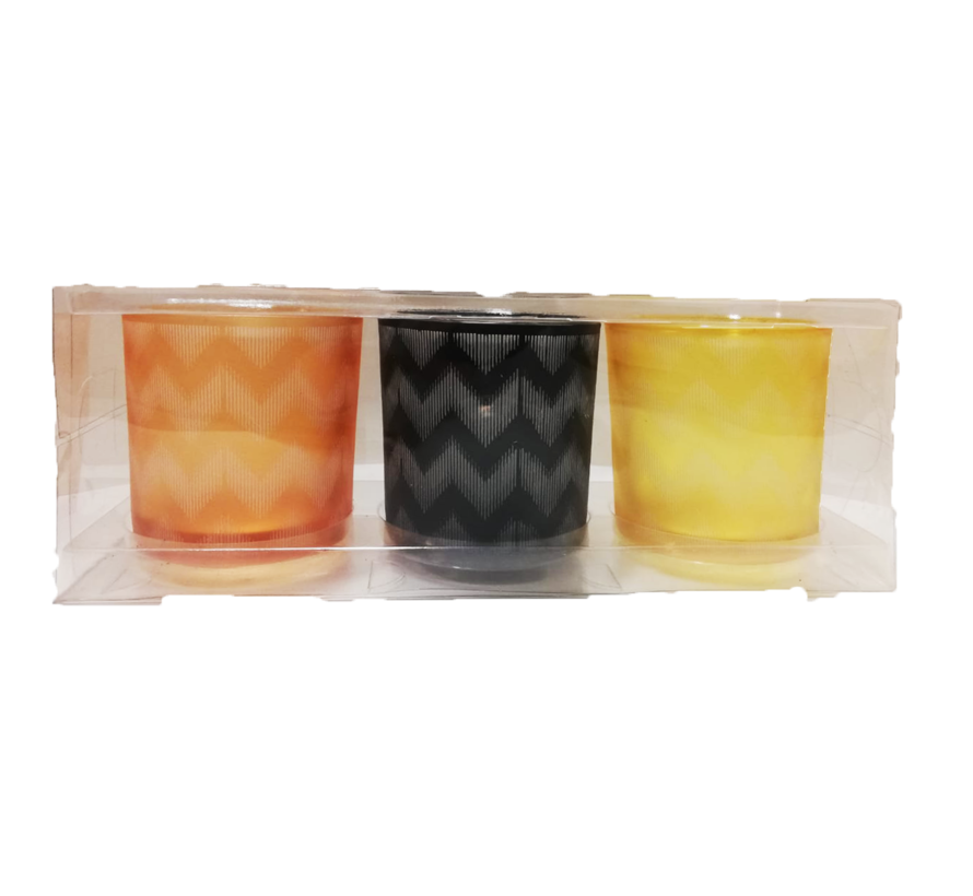 Laternen - Teelichter - 3er-Set - Gelb, Orange, Schwarz
