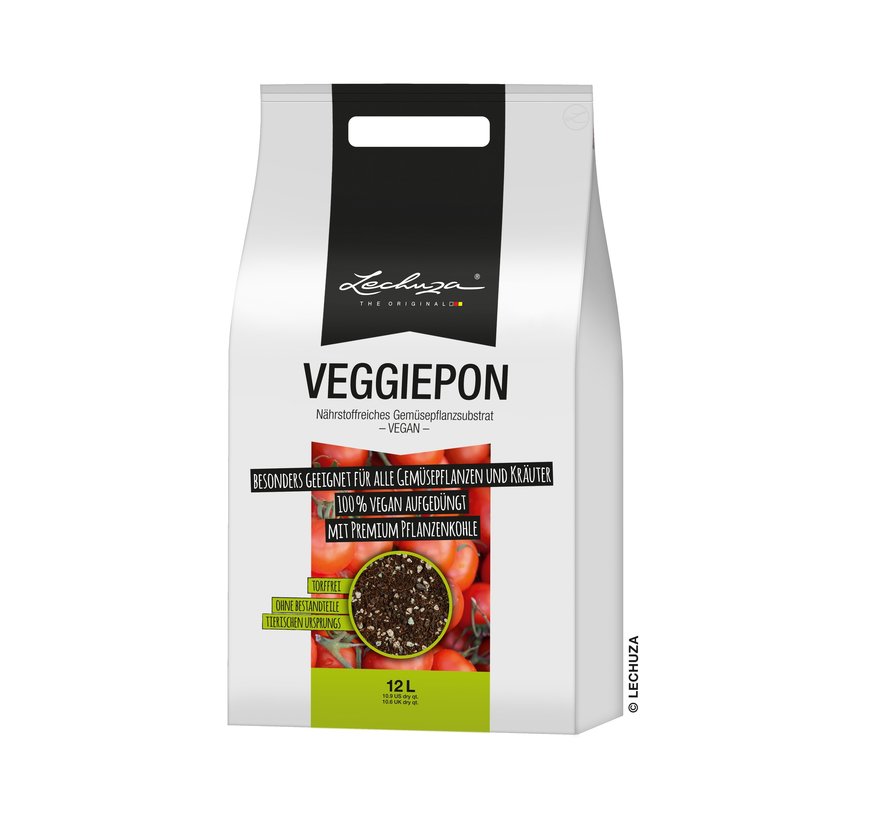 LECHUZA VEGGIEPON 12 Liter - - Gemüsesubstrat für Gemüse - 100% vegan und torffrei