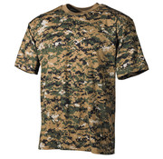 MFH T-shirt militaire classique (US) avec imprimé camouflage numérique Woodland et manches courtes - 170 g/m².