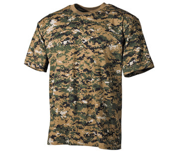 MFH Klassiek militair (US) T-shirt met digital Woodland camouflage print en korte mouwen - 170 g/m².