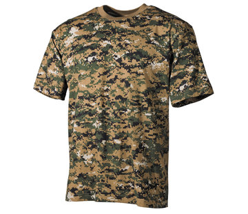 MFH Klassisches Militär (US) T-Shirt mit digitalem Woodland Camouflage Print und kurzen Ärmeln - 170 g/m².