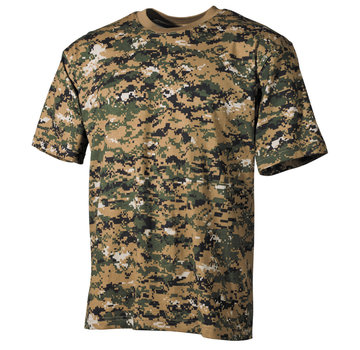 MFH T-shirt militaire classique (US) avec imprimé camouflage numérique Woodland et manches courtes - 170 g/m².