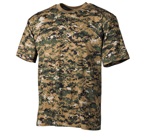 MFH Klassisches Militär (US) T-Shirt mit digitalem Woodland Camouflage Print und kurzen Ärmeln - 170 g/m².