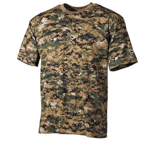 MFH T-shirt militaire classique (US) avec imprimé camouflage numérique Woodland et manches courtes - 170 g/m².