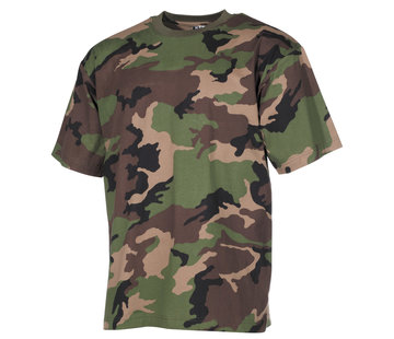 MFH T-shirt classique de l'armée américaine avec impression camouflage Woodland M 97 SK.