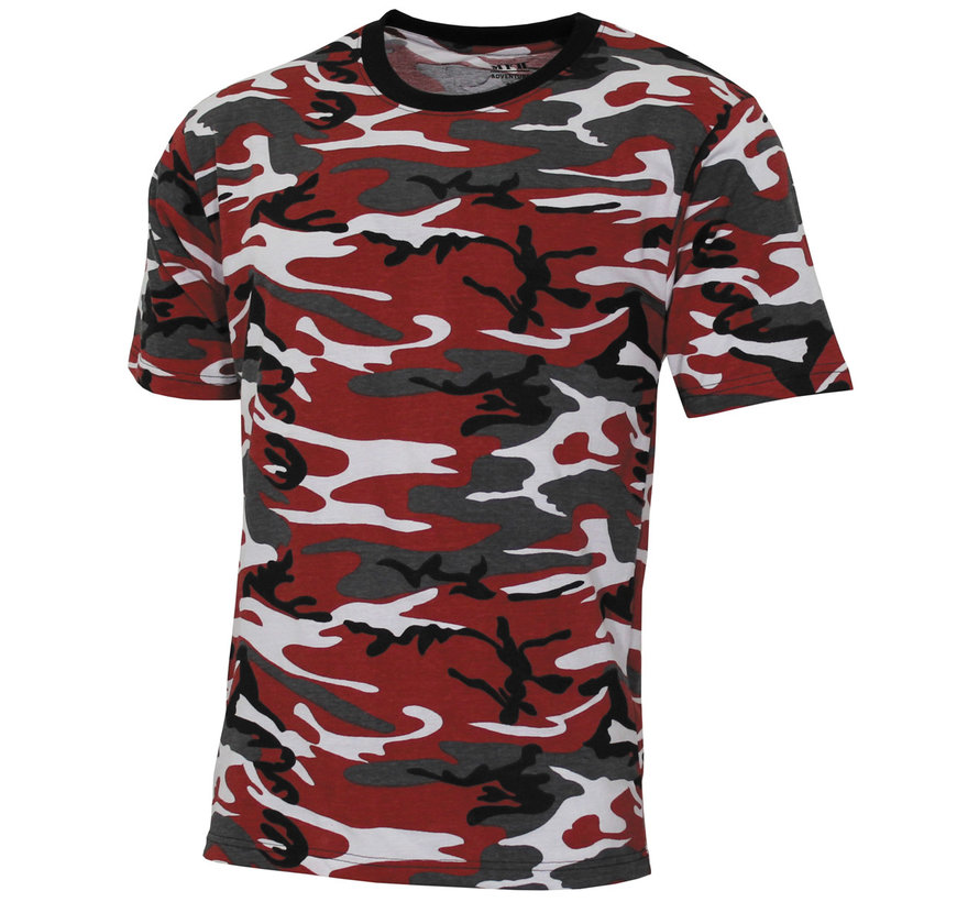MFH - T-shirt américain  -  "Streetstyle"  -  rouge-camo  -  140-145 g/m2