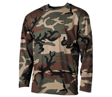 MFH T-shirt à manches longues US Woodland Camouflage -100% coton -170 g/m²