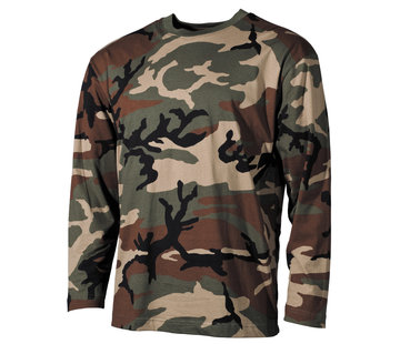 MFH US Woodland Camouflage t-shirt met lange mouwen -100% katoen -170 g/m²