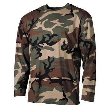 MFH US Woodland Camouflage t-shirt met lange mouwen -100% katoen -170 g/m²