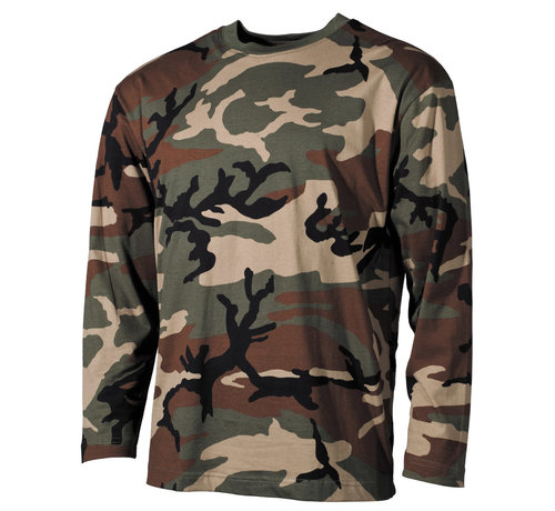 MFH T-shirt à manches longues US Woodland Camouflage -100% coton -170 g/m²