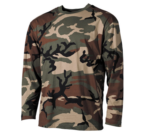 MFH US Woodland Camouflage T-shirt mit langen Ärmeln -100% Baumwolle -170 g/m²
