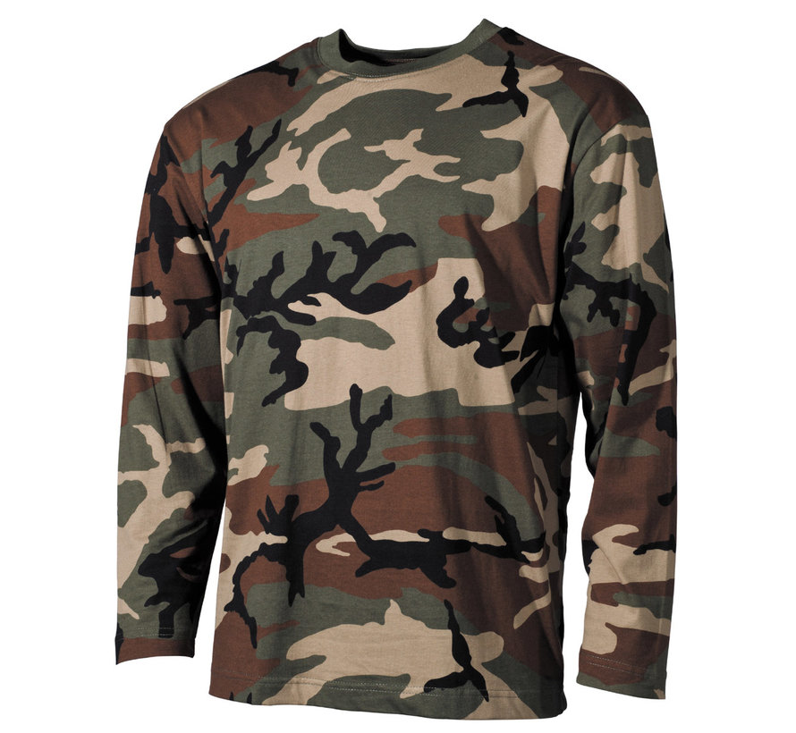 T-shirt à manches longues US Woodland Camouflage -100% coton -170 g/m²