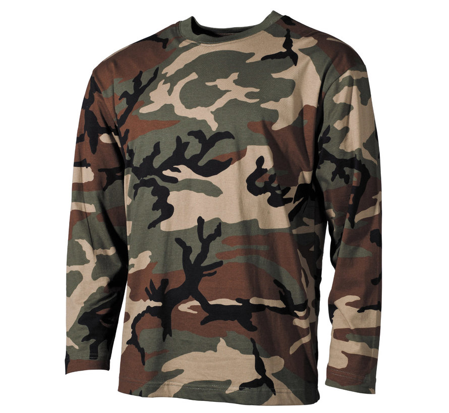 US Woodland Camouflage t-shirt met lange mouwen -100% katoen -170 g/m²