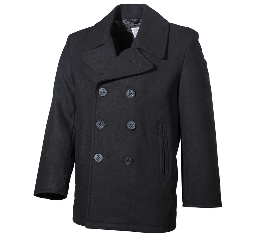 MFH - Amerikaanse Pea Coat  -  Zwarte  -  met zwarte knoppen