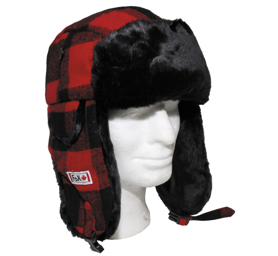 Fox Outdoor - Chapeau de bûcheron avec la fourrure  -  rouge-noir