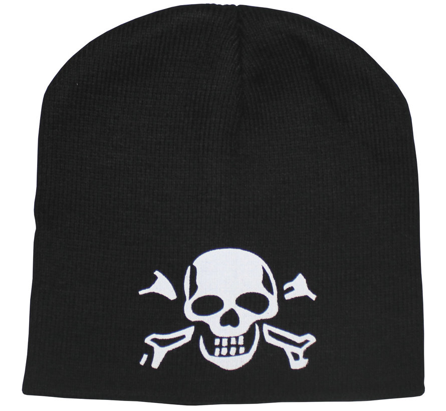 MFH - Gebreide hoed  -  "Beanie"  -  Zwarte  -  "Skull"  -  fijn breisel