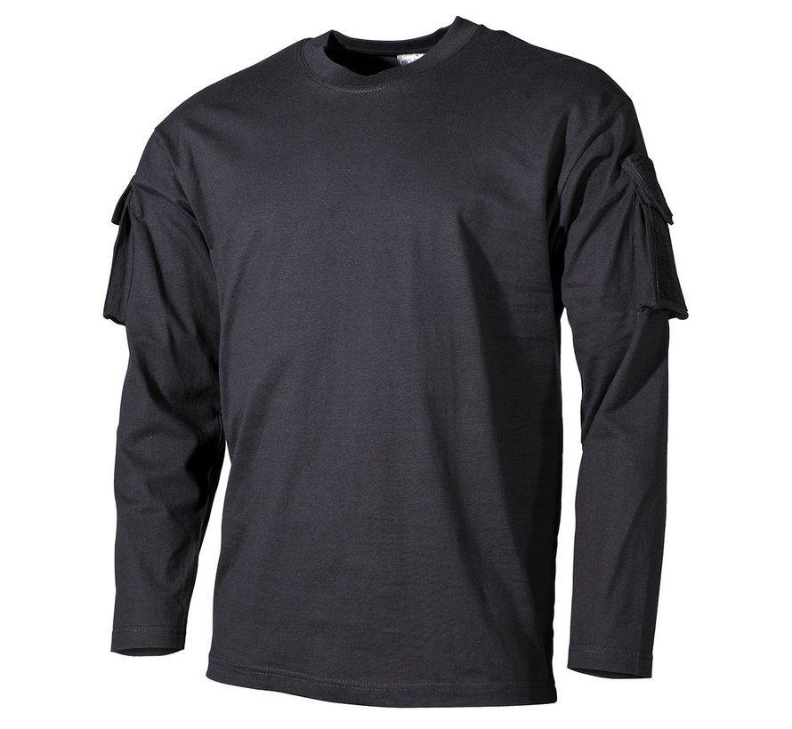 MFH - Chemise US  -  Manches longues  -  Noir  -  avec poches à manches