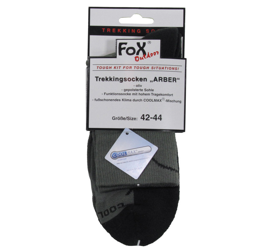 Fox Outdoor - Trekking sokken  -  "Arber"  -  Gewatteerde zool  -  Legergroen