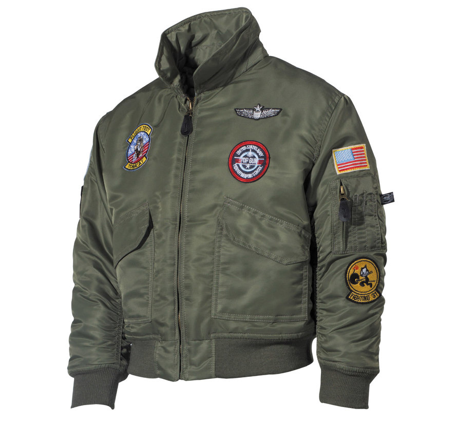 MFH - US Kinder-Pilotenjacke -  CWU -  oliv -  mit Fliegerabzeichen