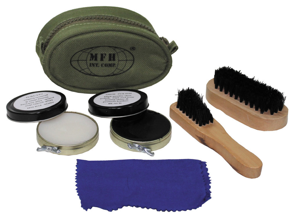 MFH MFH - Schuhputzset -  oliv -  2 Bürsten -  2 Schuhcremedosen