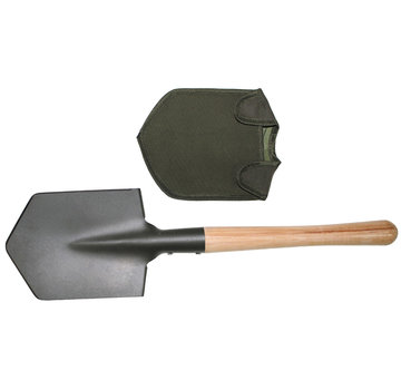 MFH MFH - pelle - kaki - manche bois - supplémentaire solide - housse