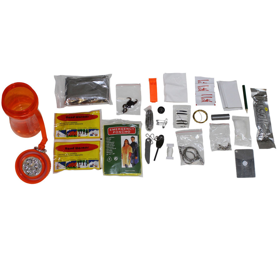 MFH - Survival Kit  -  "Extreme"  -  34-delige  -  oranje-transparant