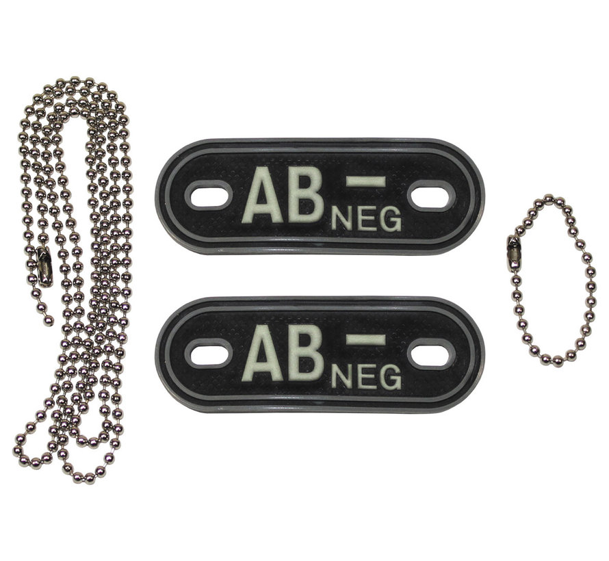 MFH - Bloedgroep markers - met kettingen - fosforescerende esceren - "AB NEG" - 3 D