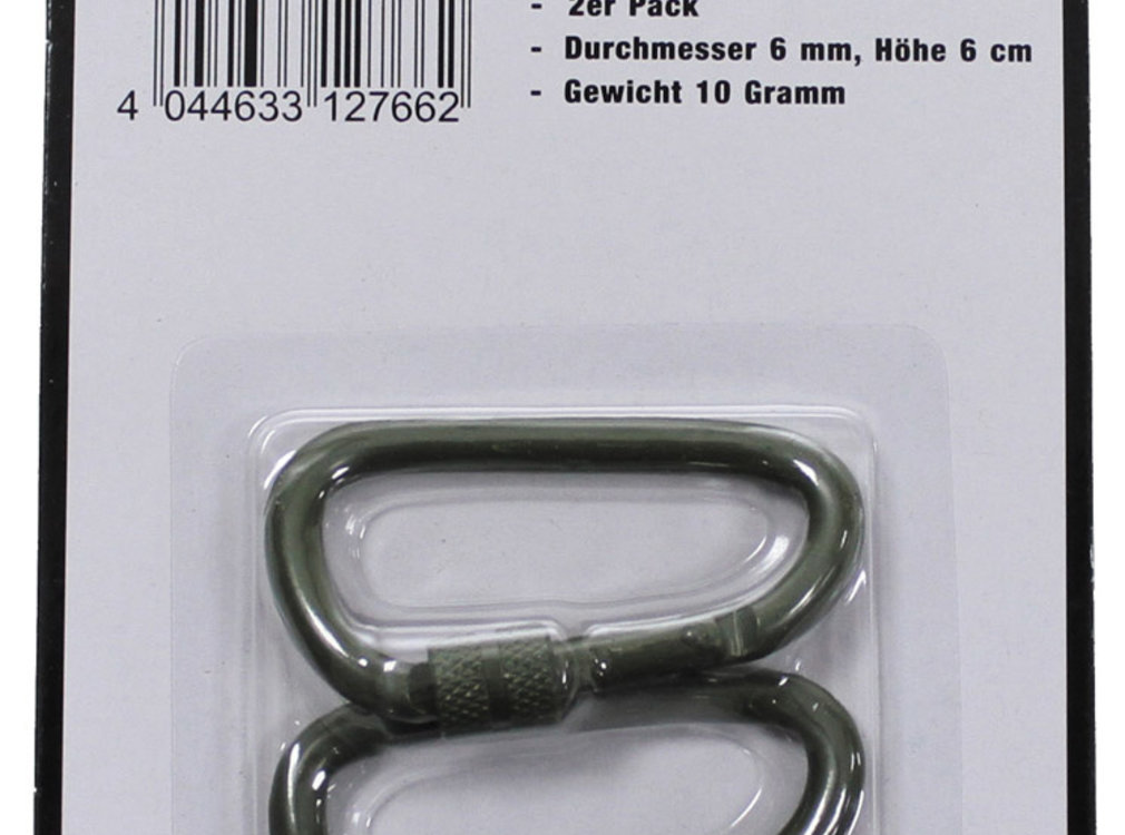 MFH MFH - Carabiner  -  schroefslot  -  D 6 mm x 6 cm  -  2-pack  -  OD groen