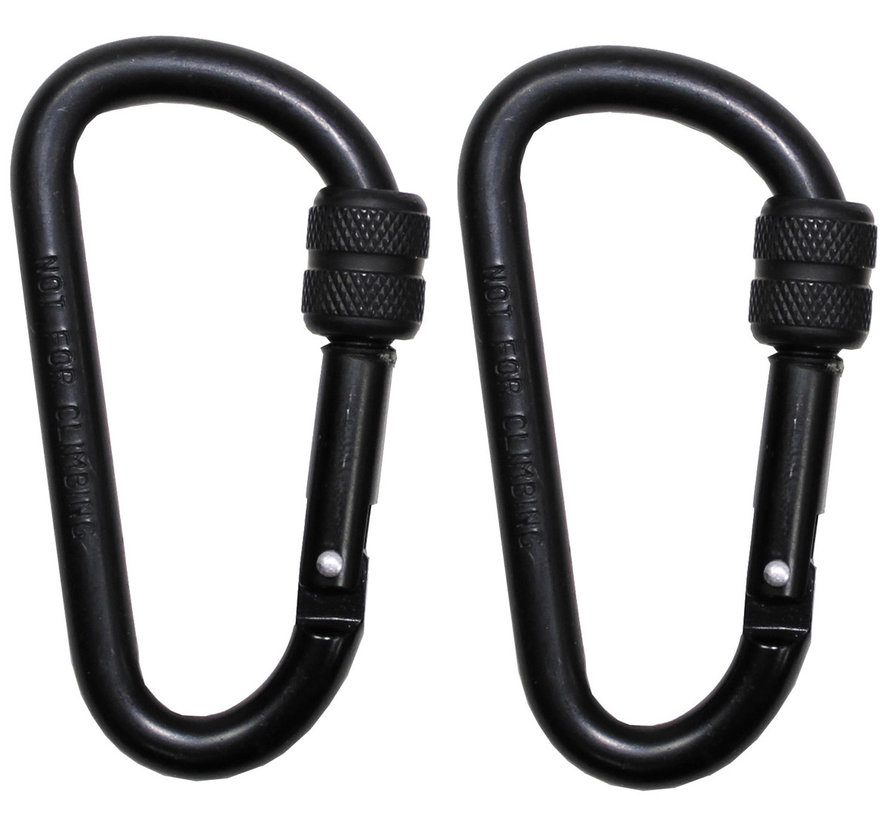 MFH - Carabiner  -  schroefslot  -  D 8 mm x 8 cm  -  2-pack  -  Zwarte